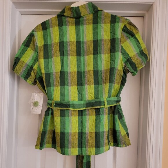 Sherry Taylor Checked Plaid Belted Shirt, Green, Size M, NWT - Picture 2 of 16